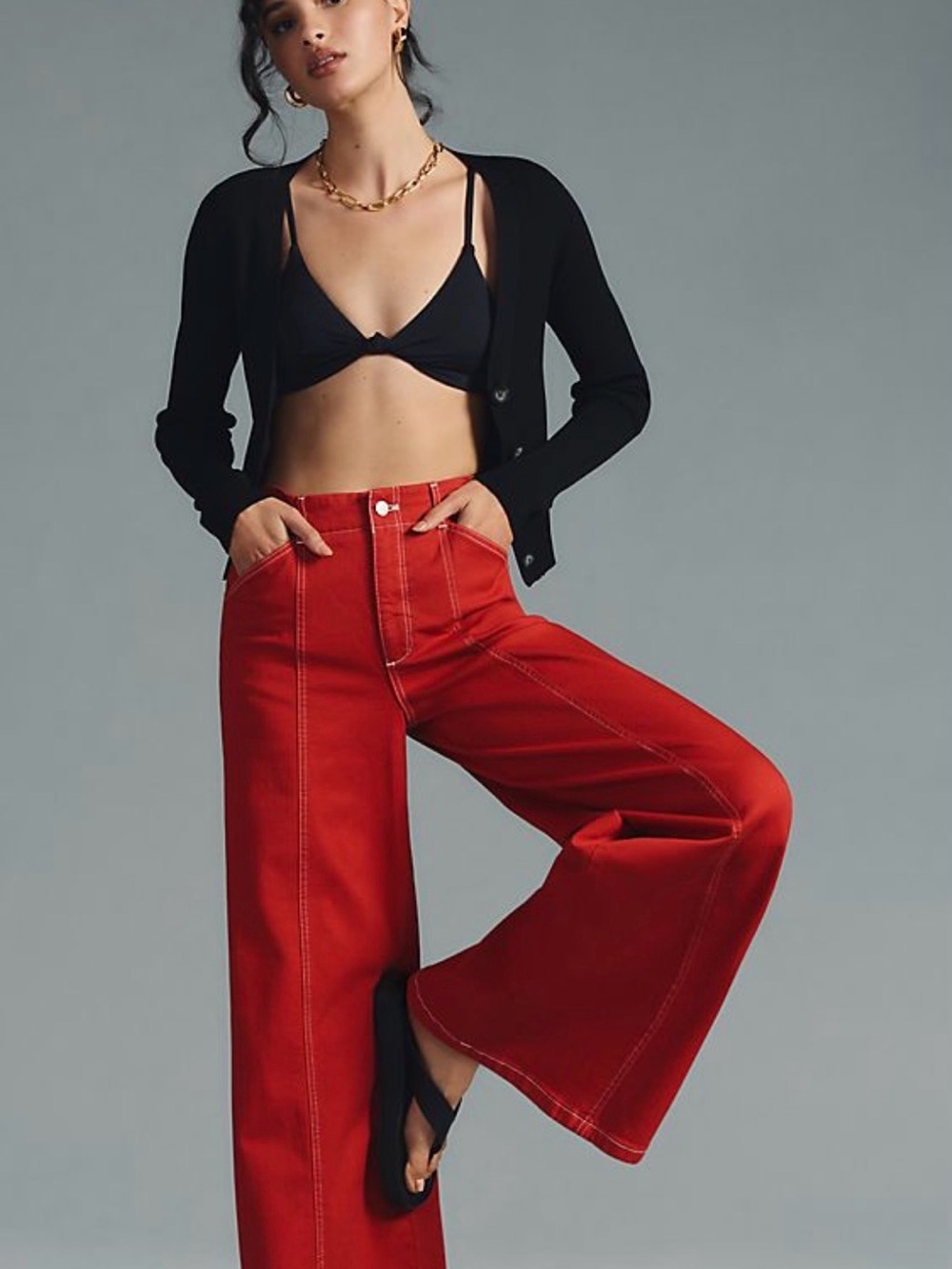 MAEVE The Delaney Seamed High-Rise Wide-Leg Jeans